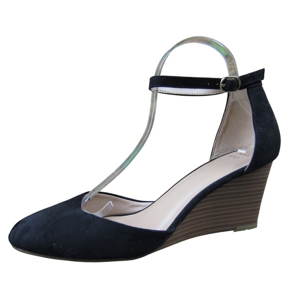 a new day Shoes - A New Day Wendi Women's 10 Black Textile Wedge Heels Ankle Strap Dressy Comfort